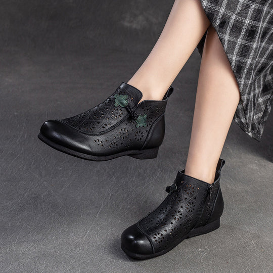 Damen Stiefeletten aus perforiertem Leder mit elegantem Design und praktischem Reißverschluss Heidi-Mode