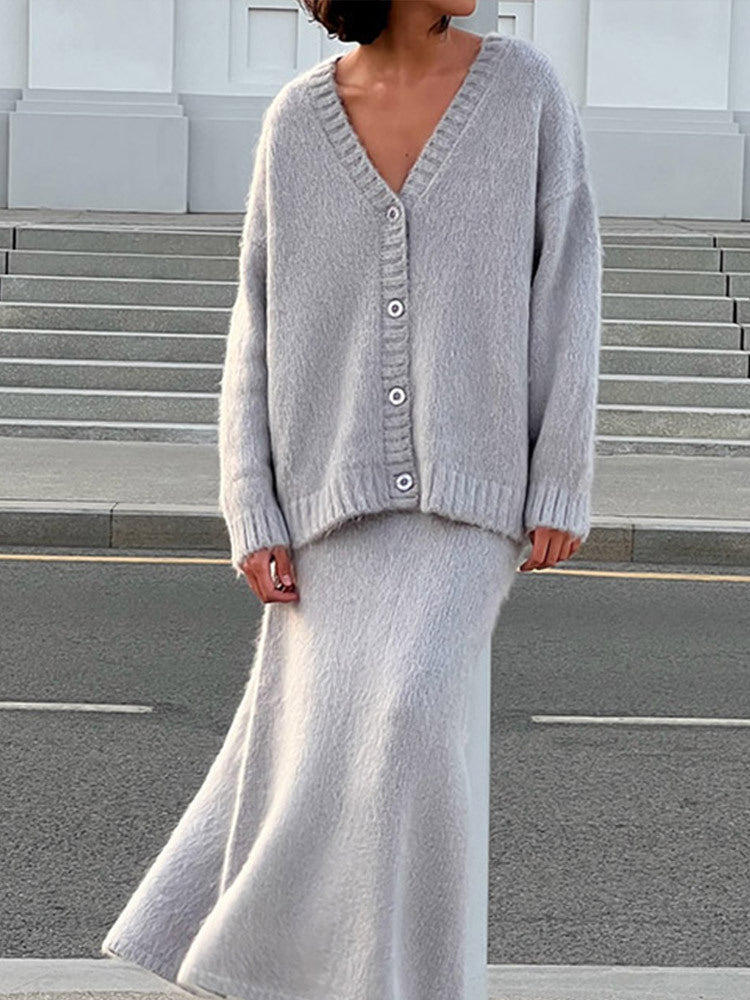 Damen Weicher Strickcardigan mit V-Ausschnitt und Knopfdetails Heidi-Mode