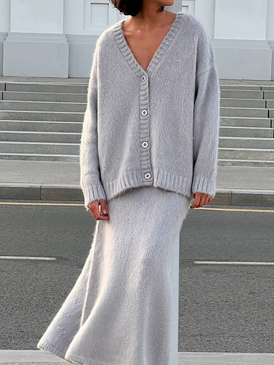 Damen Weicher Strickcardigan mit V-Ausschnitt und Knopfdetails Heidi-Mode