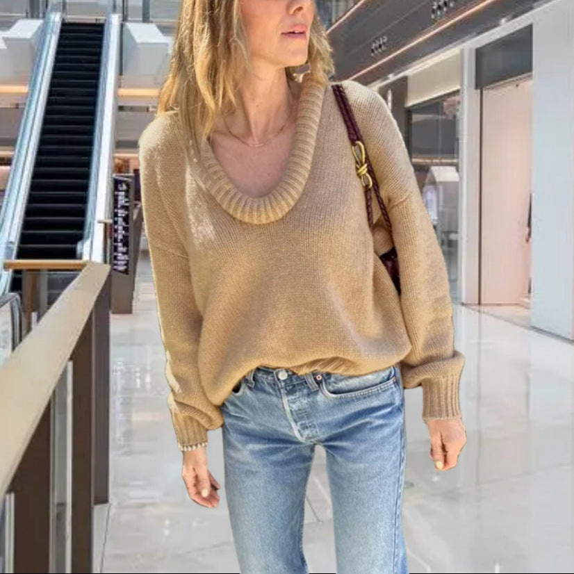 Damen Strickpullover mit V-Ausschnitt und lässigem Schnitt Heidi-Mode
