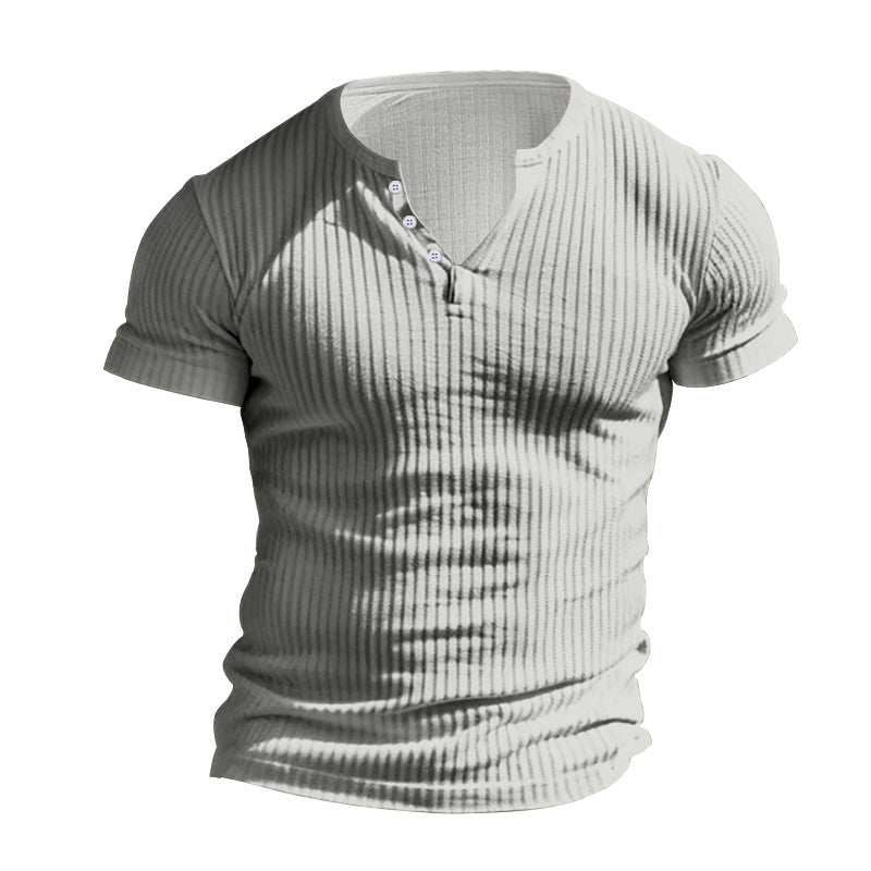 Herren elegantes Kurzarmshirt mit strukturiertem Rippdesign und Knopfleiste Heidi-Mode