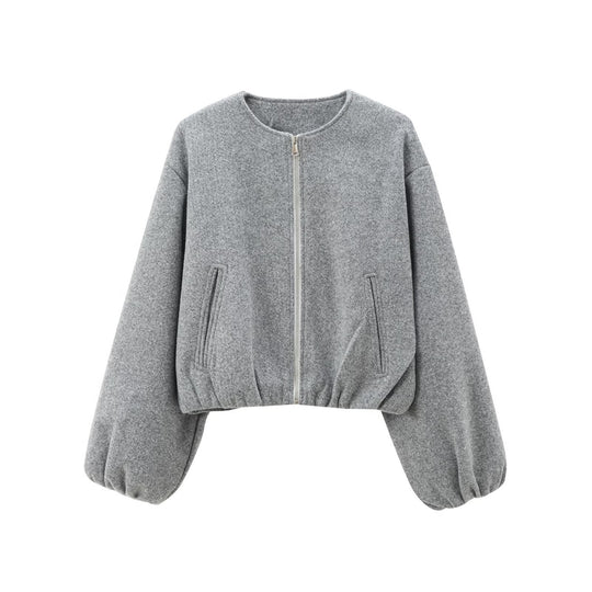 Damen modische Zip-Jacke mit oversized Ärmeln und tiefen Taschen Heidi-Mode
