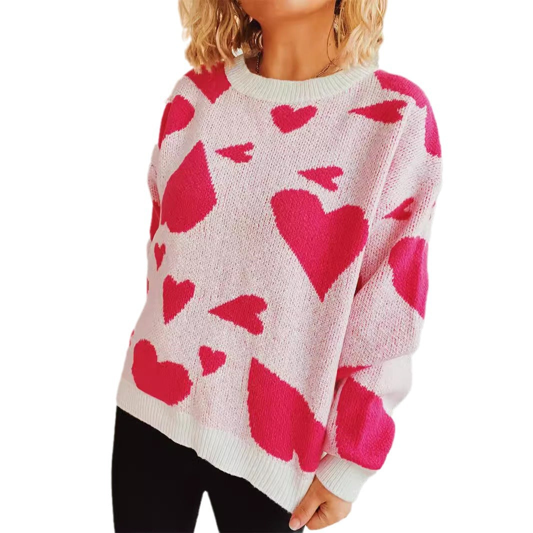 Damen oversized Pullover mit Herzmotiv Heidi-Mode