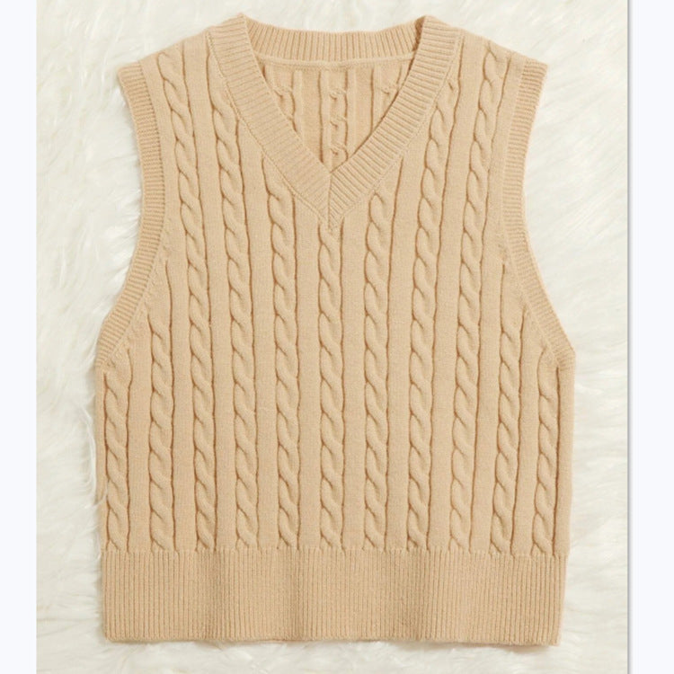 Damen Strickweste mit V-Ausschnitt und Zopfmuster Heidi-Mode