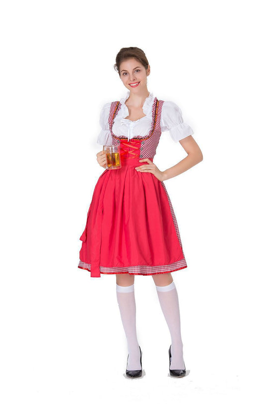 Damen Trachtenkleid mit romantischen Karomustern und verspielten Rüschen Heidi