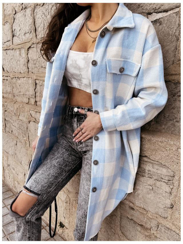 Damen Karierte Overshirtjacke mit Brusttaschen Heidi-Mode