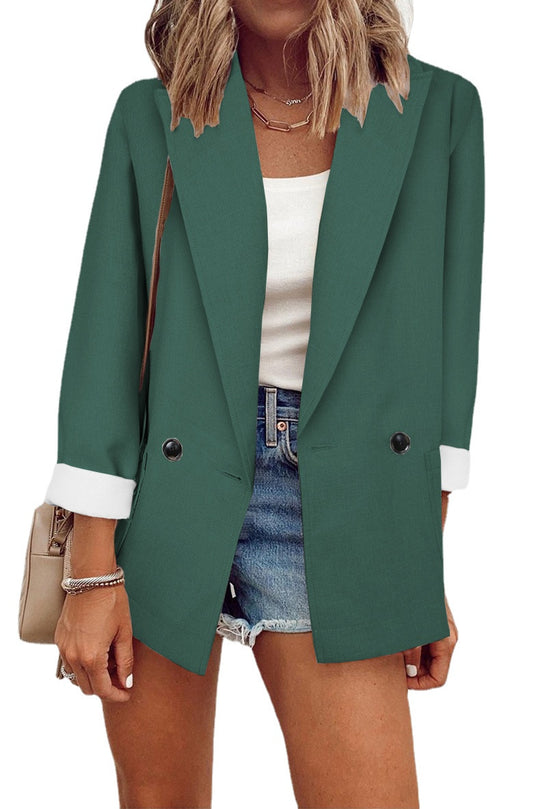 Damen modischer Blazer im Oversized-Schnitt mit tiefen Taschen und umgeschlagenen Ärmeln Heidi-Mode