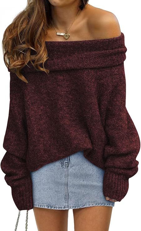 Damen Oversized Pullover mit schulterfreiem Design Heidi-Mode