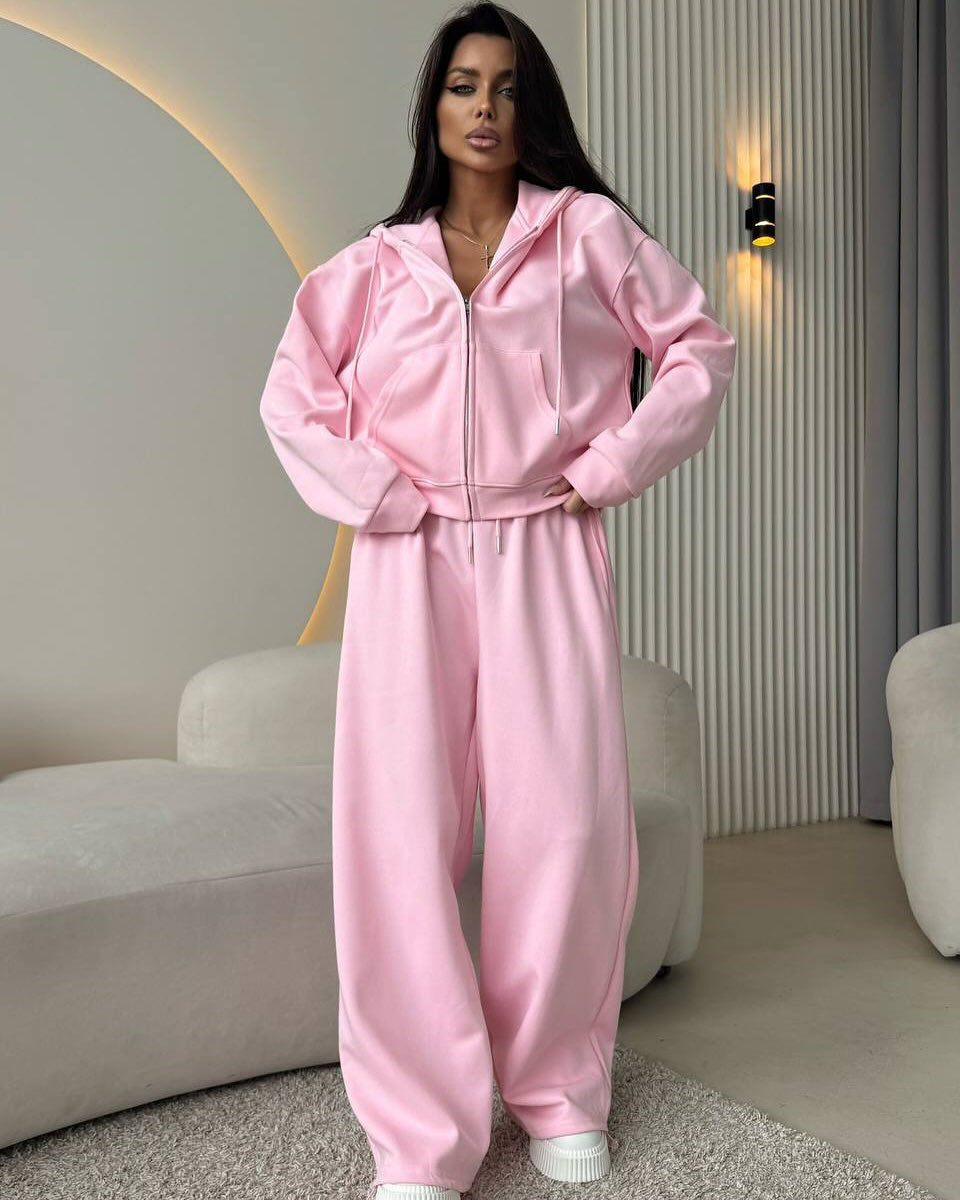 Damen Lässiges Sport-Set mit modischer Kapuze und weitem Schnitt Heidi-Mode
