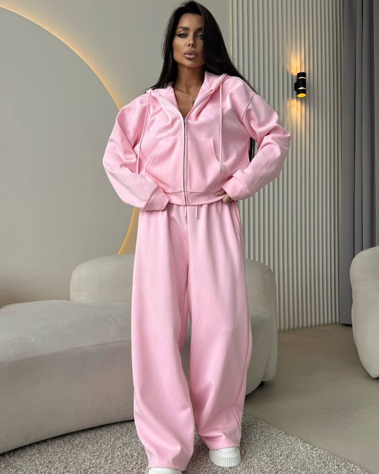Damen Lässiges Sport-Set mit modischer Kapuze und weitem Schnitt Heidi-Mode