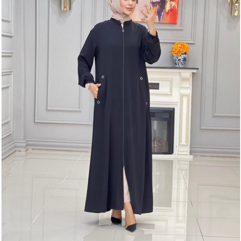 Damen langer Mantel mit Reißverschluss und praktischen Taschen Heidi-Mode