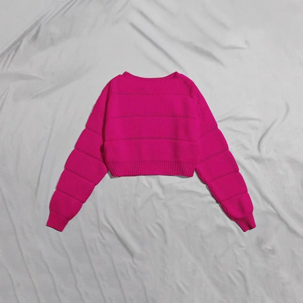 Damen Trendiger Strickpullover mit strukturierter Rippoptik und verkürztem Schnitt Heidi-Mode