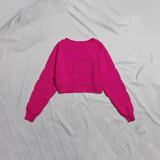 Damen Trendiger Strickpullover mit strukturierter Rippoptik und verkürztem Schnitt Heidi-Mode