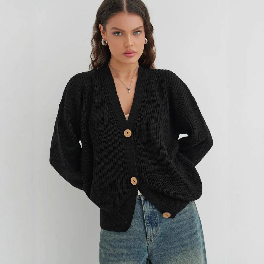 Damen lässige Strickjacke mit praktischen Knopfdetails und OHNE Einschränkung Heidi-Mode