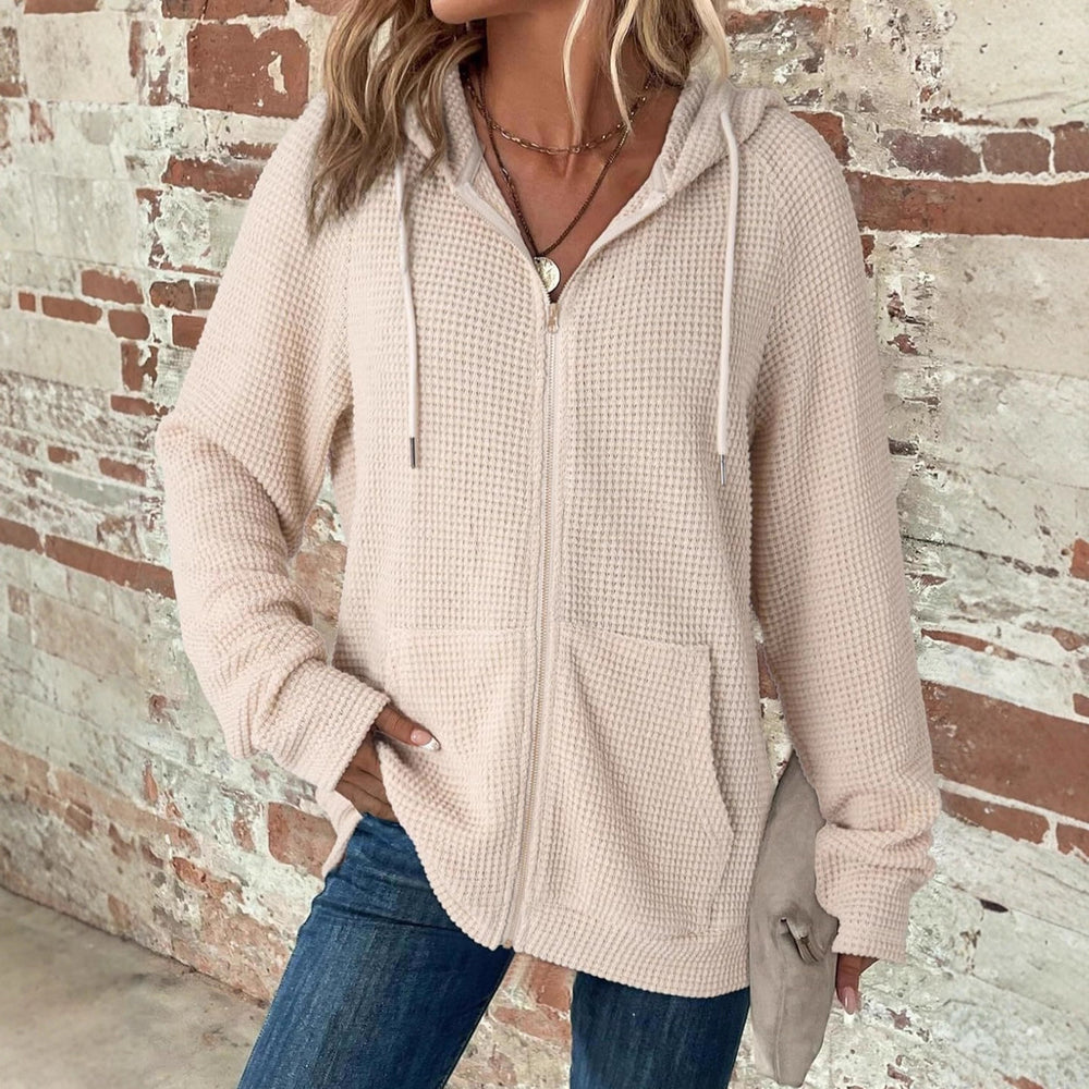 Damen Kapuzenjacke mit strukturierter Waffeloptik und praktischen Taschen Heidi-Mode