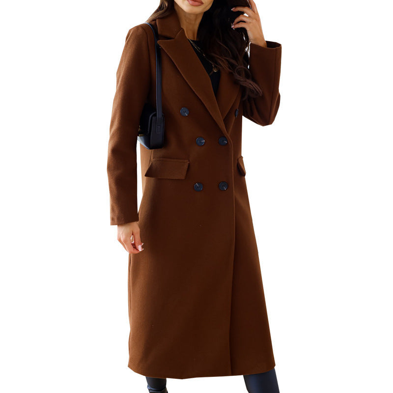 Damen Eleganter Doppelt-gesetzter Wollmantel mit Taschen Heidi-Mode