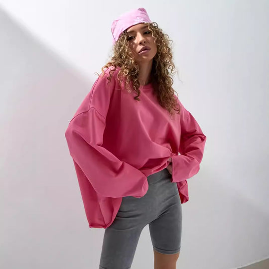 Damen Oversized Sweatshirt mit langen Ärmeln und Rundhalsausschnitt Heidi-Mode