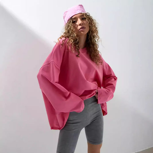 Damen Oversized Sweatshirt mit langen Ärmeln und Rundhalsausschnitt Heidi-Mode