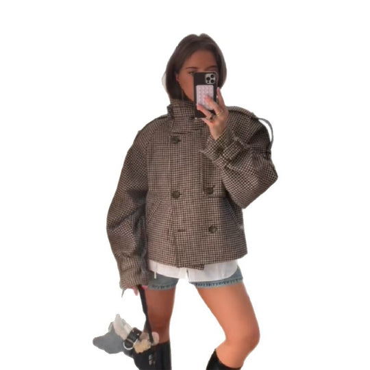Damen Houndstooth Oversized Short-Jacke Heidi-Mode