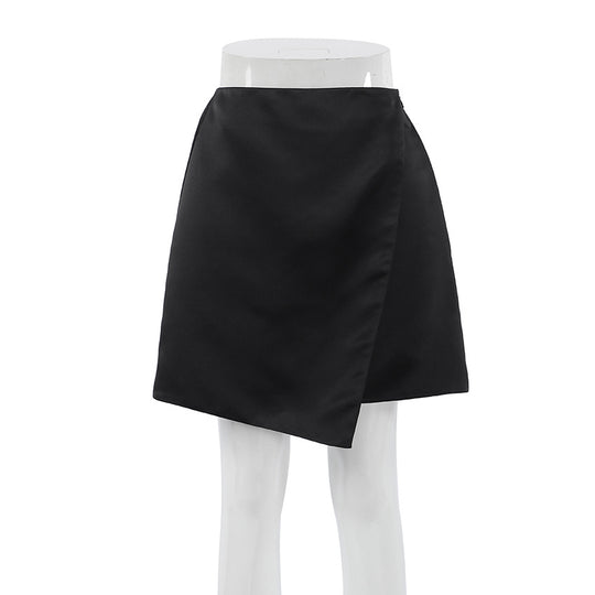 Damen Wickelrock mit asymmetrischem Schnitt und satinierter Oberfläche Heidi-Mode
