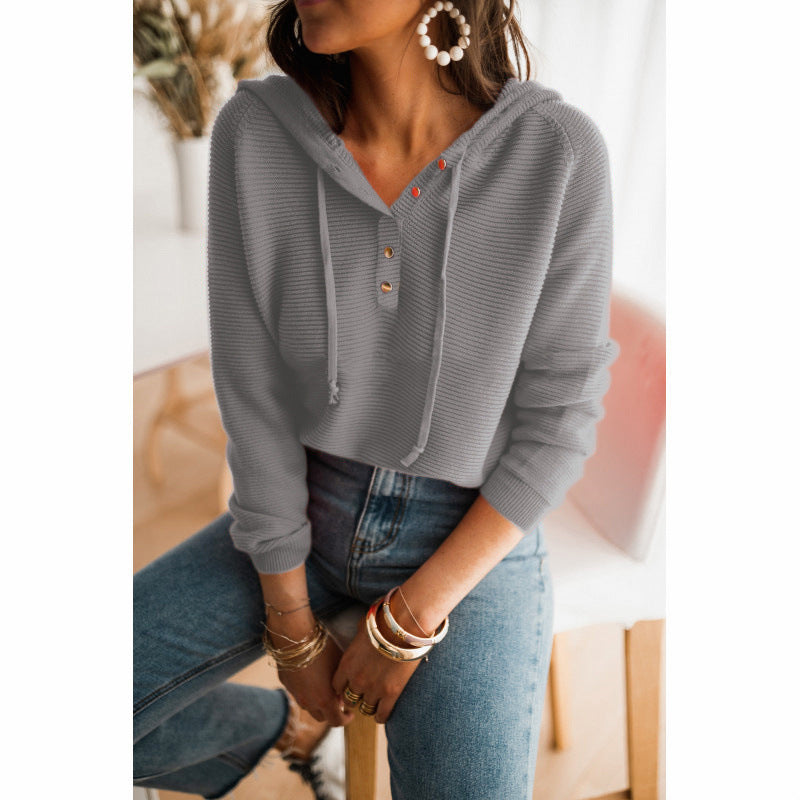 Damen Kapuzenpullover mit strukturiertem Stoff und modischen Knopfdetails Heidi-Mode