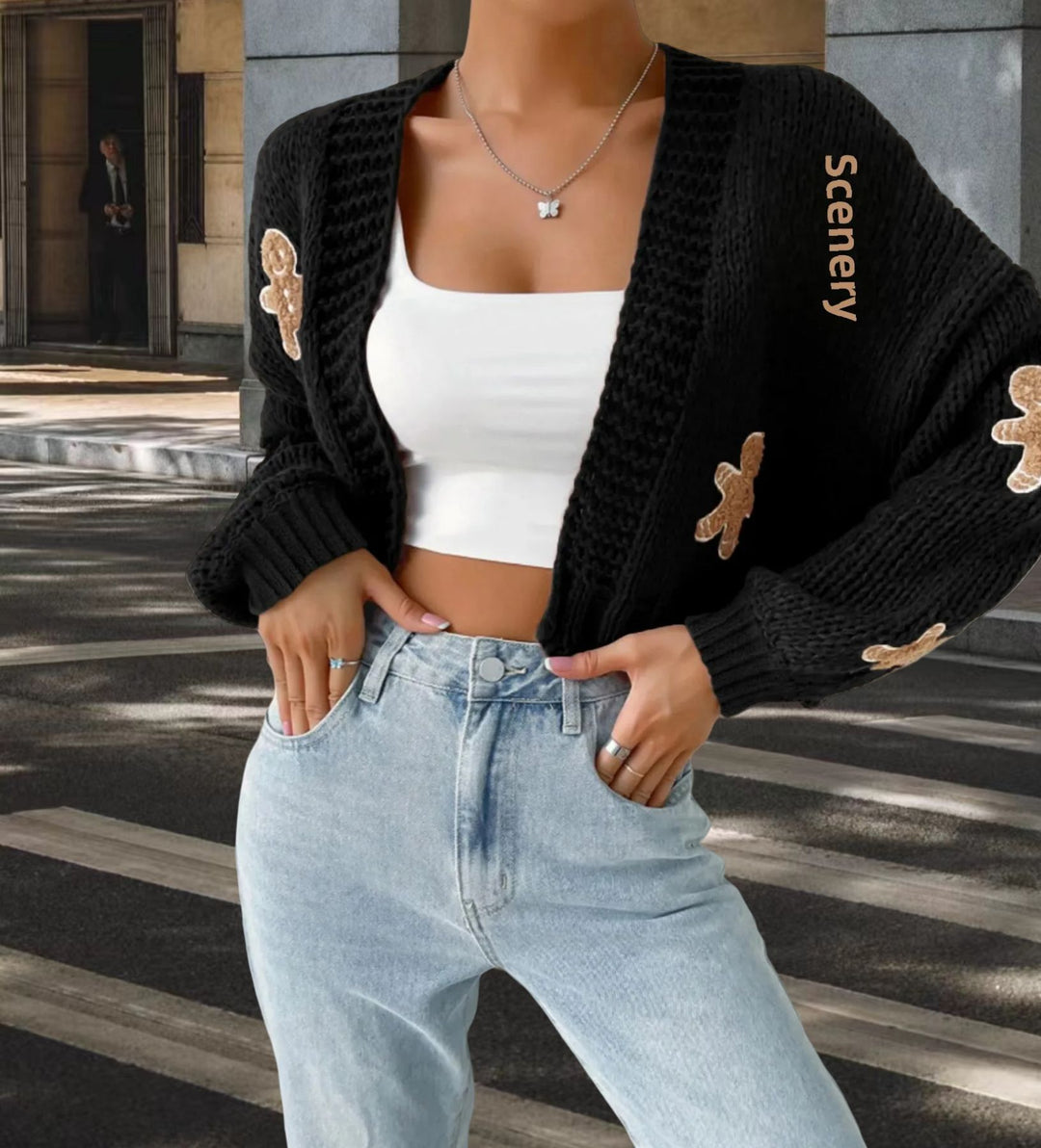 Damen Strickjacke mit verspielten Applikationen Heidi-Mode