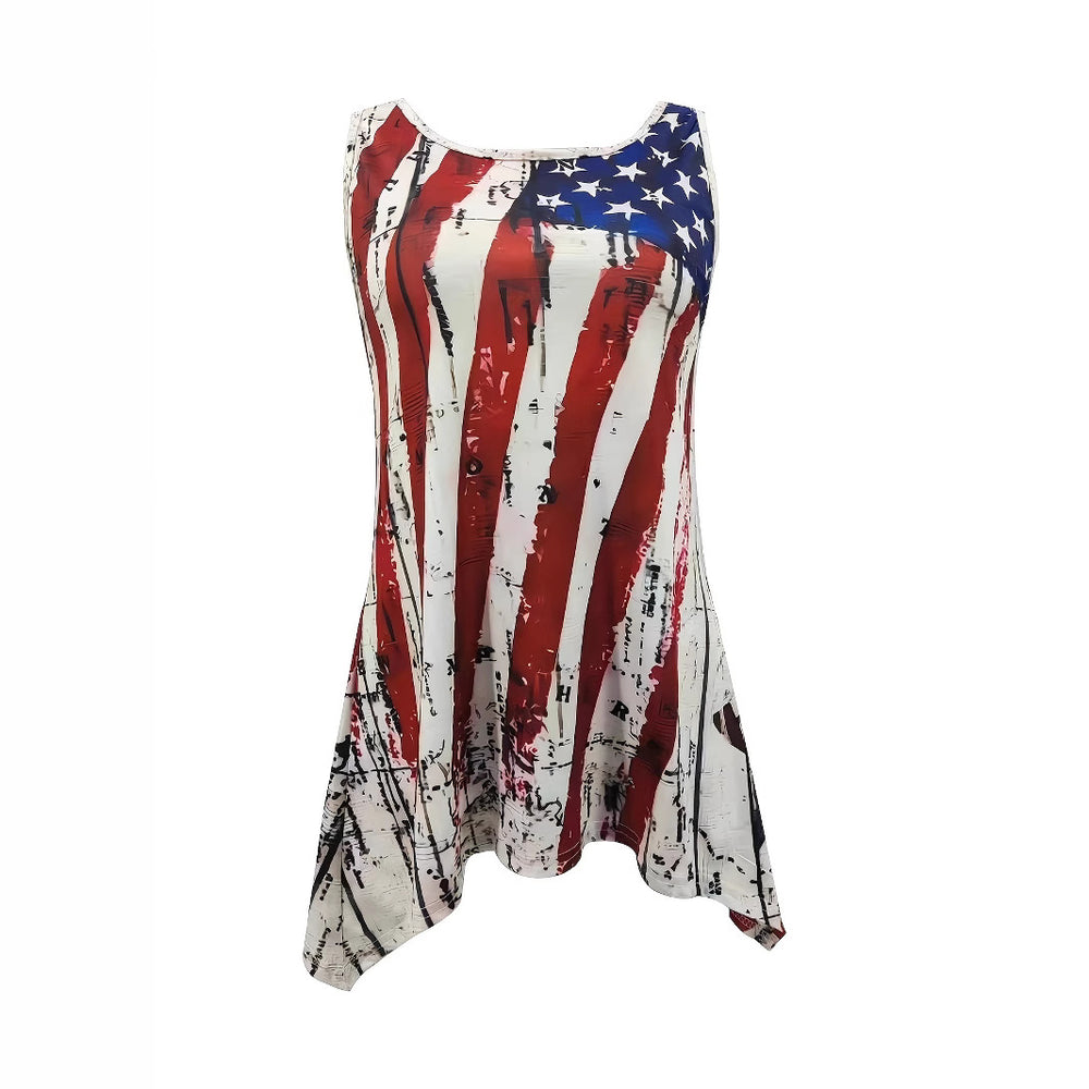 Damen ärmelloses Top mit asymmetrischem Schnitt und auffälligem Flaggen-Design Heidi-Mode