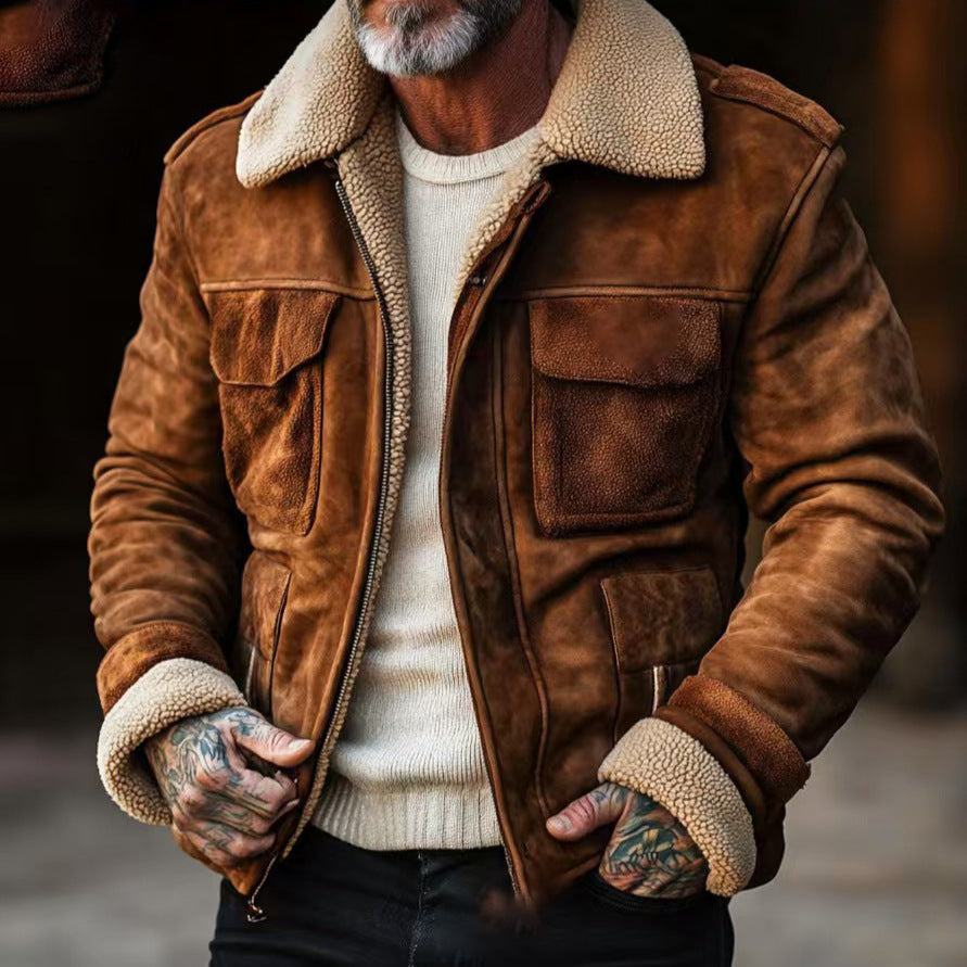 Herren stilvolle Lammfelljacke mit praktischen Taschen Heidi-Mode