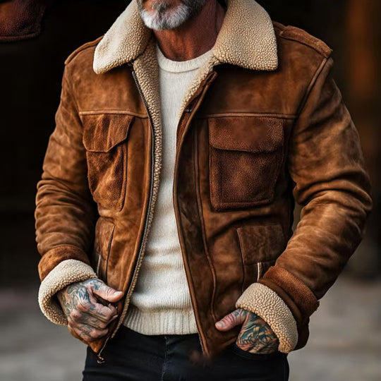 Herren stilvolle Lammfelljacke mit praktischen Taschen Heidi-Mode