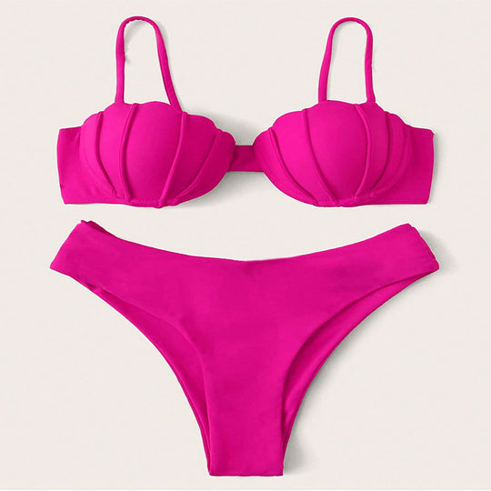 Damen Bikini-Set mit strukturiertem Oberteil und hohem Beinausschnitt Heidi-Mode