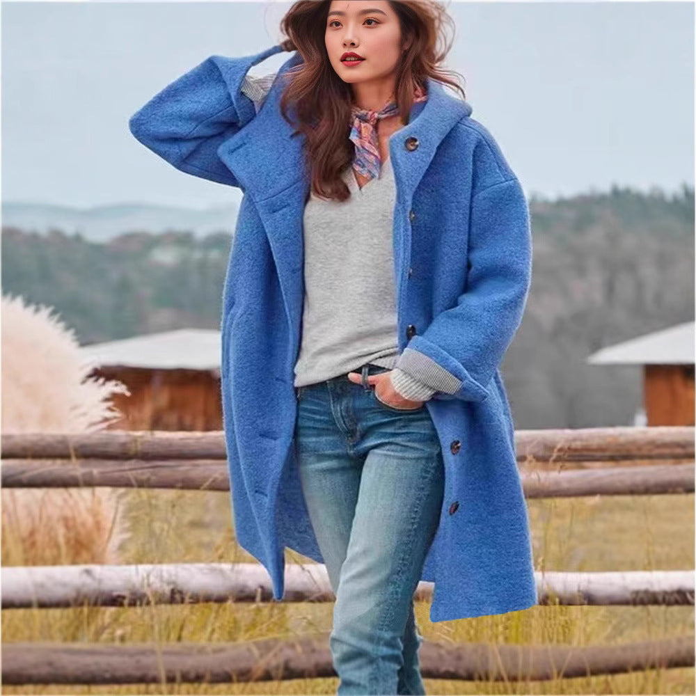 Damen Lange Wolle-Mix Jacke mit weichem Innenfutter und praktischen Taschen Heidi-Mode