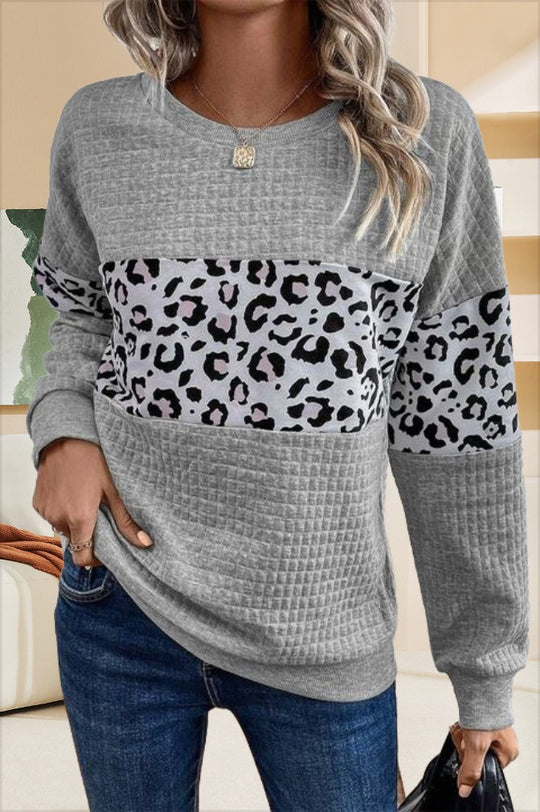 Damen Sweatshirt mit Leopardenmuster und strukturiertem Stoff Heidi-Mode