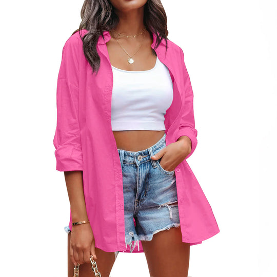 Damen lässige Leinenbluse mit langen Ärmeln und Knopfleiste Heidi-Mode