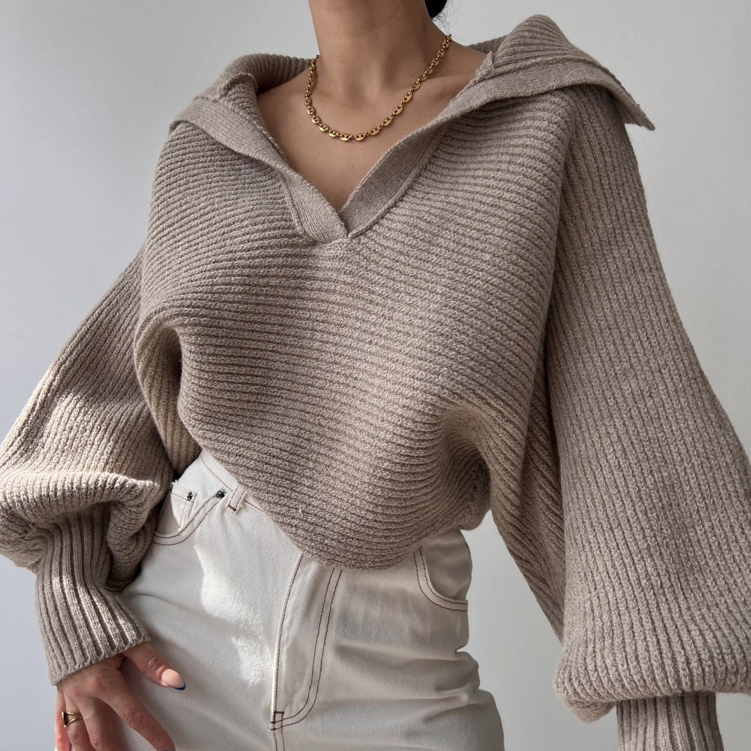 Damen Großer Strickpulli mit V-Ausschnitt Heidi-Mode