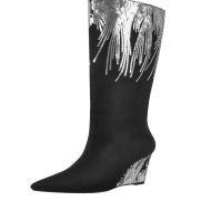 Damen Hochglanz Spitz-Zehen Keilstiefel mit metallischen Fransenverzierungen Heidi-Mode