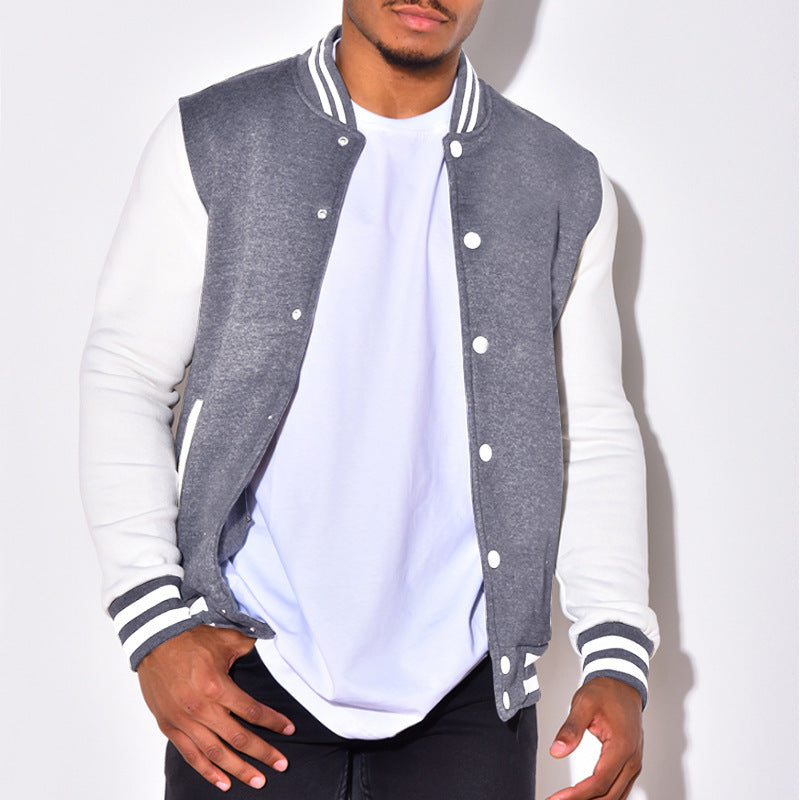Herren Collegejacke mit kontrastierenden Ärmeln und Druckknopfverschlüssen Heidi-Mode