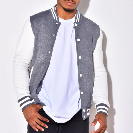 Herren Collegejacke mit kontrastierenden Ärmeln und Druckknopfverschlüssen Heidi-Mode