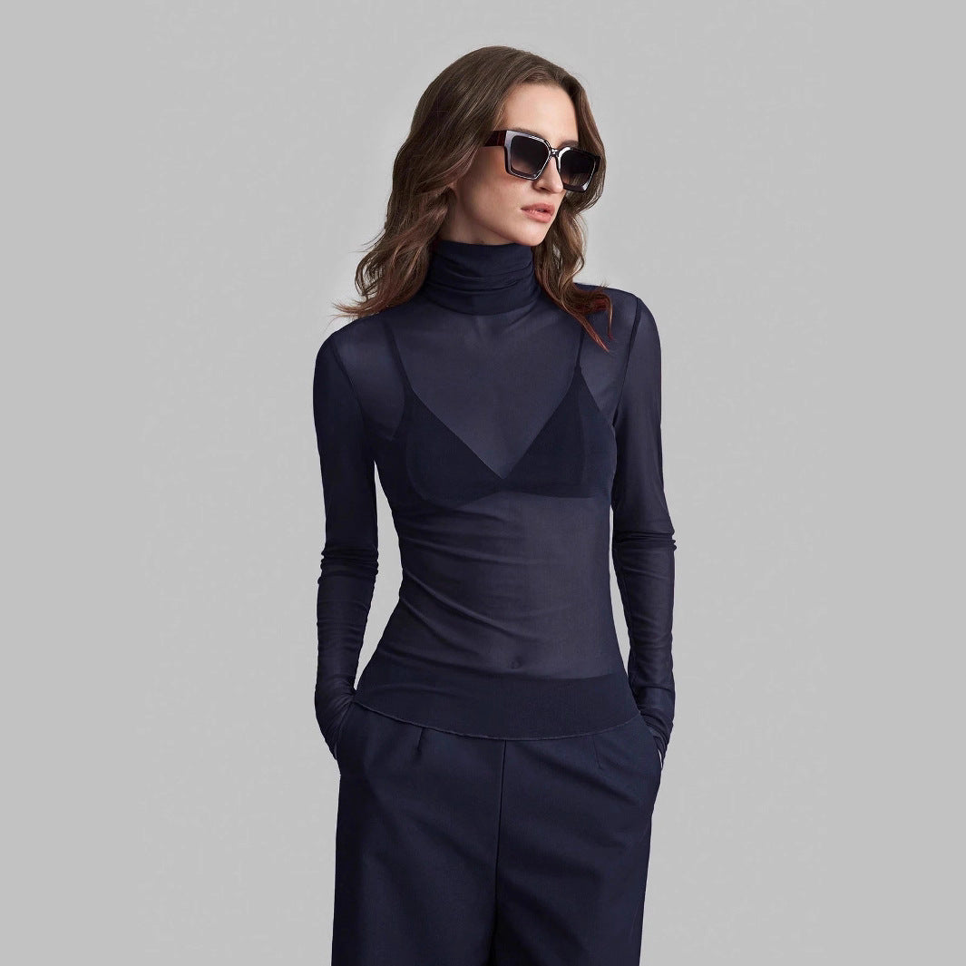 Damen Transparente Turtleneck-Bluse mit figurformendem Schnitt Heidi-Mode