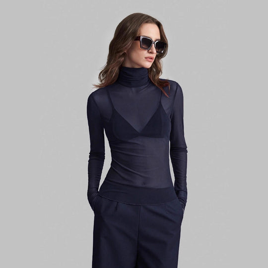 Damen Transparente Turtleneck-Bluse mit figurformendem Schnitt Heidi-Mode
