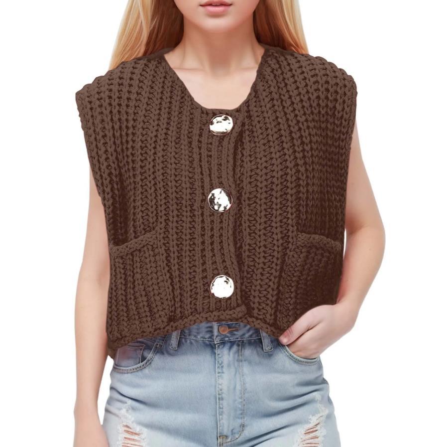 Damen Strickweste mit praktischen Taschen und dekorativen Holzknöpfen Heidi-Mode