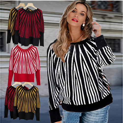 Damen weicher Pullover mit modernem Streifenmuster und weitem Schnitt Heidi-Mode