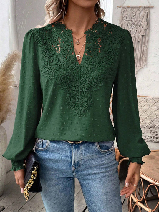 Damen elegante Bluse mit kunstvollen Spitzenverzierungen Heidi-Mode