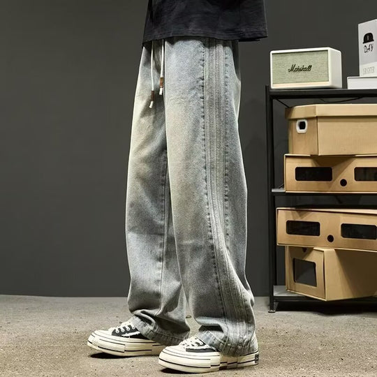 Herren weite Denim-Jeans mit elastischem Bund und einzigartiger Waschung Heidi-Mode