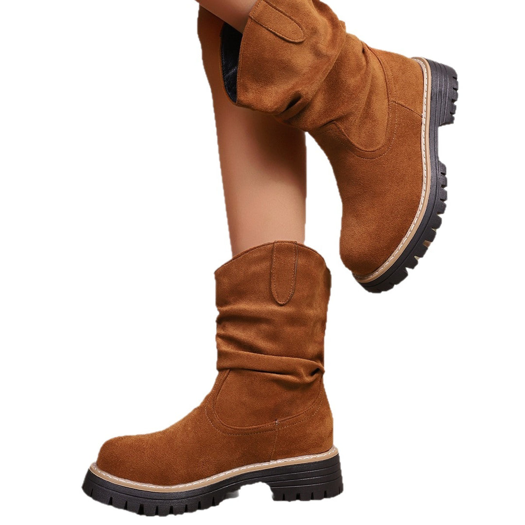 Damen weiche Wildleder-Stiefel mit lässigem Faltenlook und robuster Profilsohle Heidi-Mode