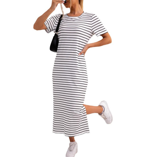 Damen gestreifte Midi-Kleid Heidi-Mode