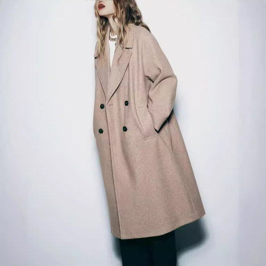 Damen trendiger Wollmantel mit doppelter Knopfreihe und elegantem Schnitt Heidi-Mode