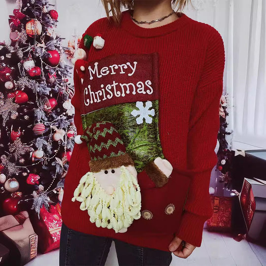 Damen Weihnachts-Pullover mit festlichem Design und 3D-Applikationen Heidi-Mode