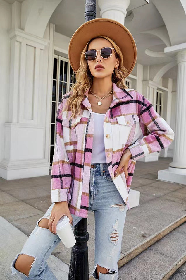 Damen Karierte Flanelljacke mit Knopfleiste und Taschen Heidi-Mode