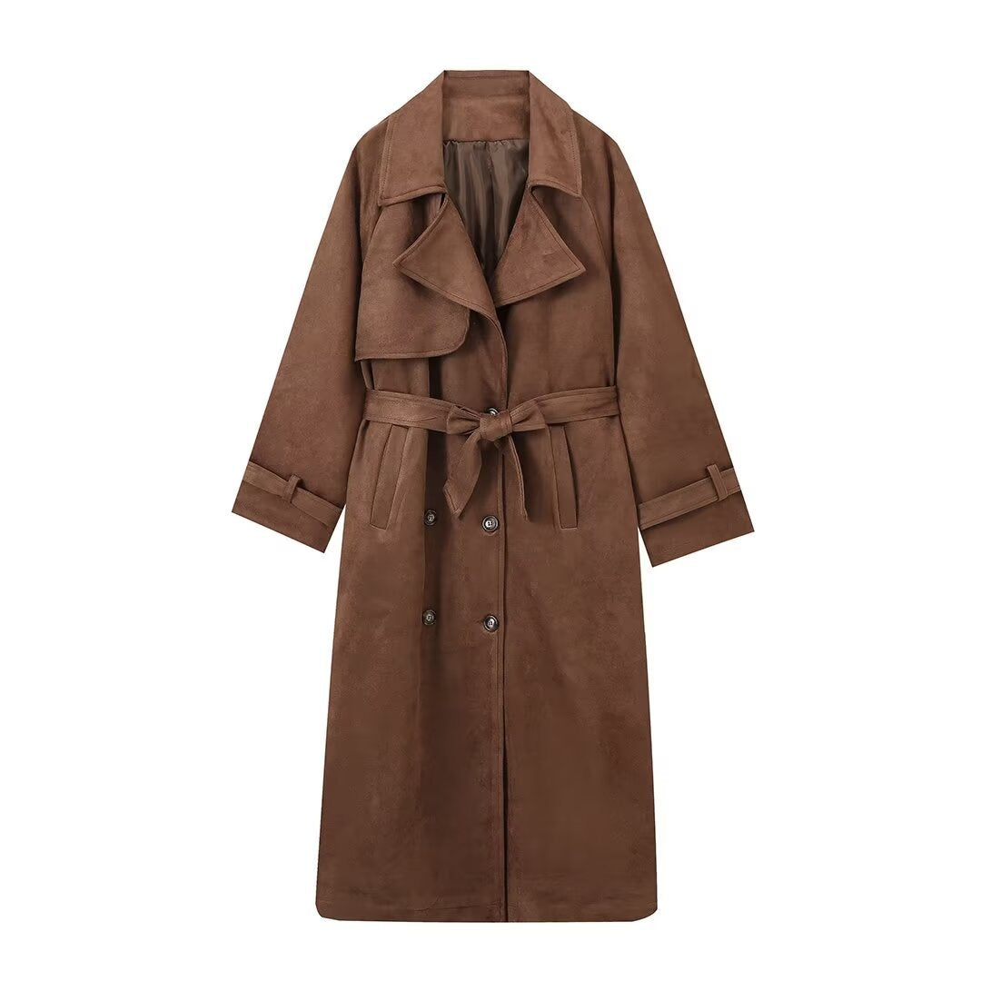 Damen Eleganter Trenchcoat aus hochwertigem Suede Heidi-Mode