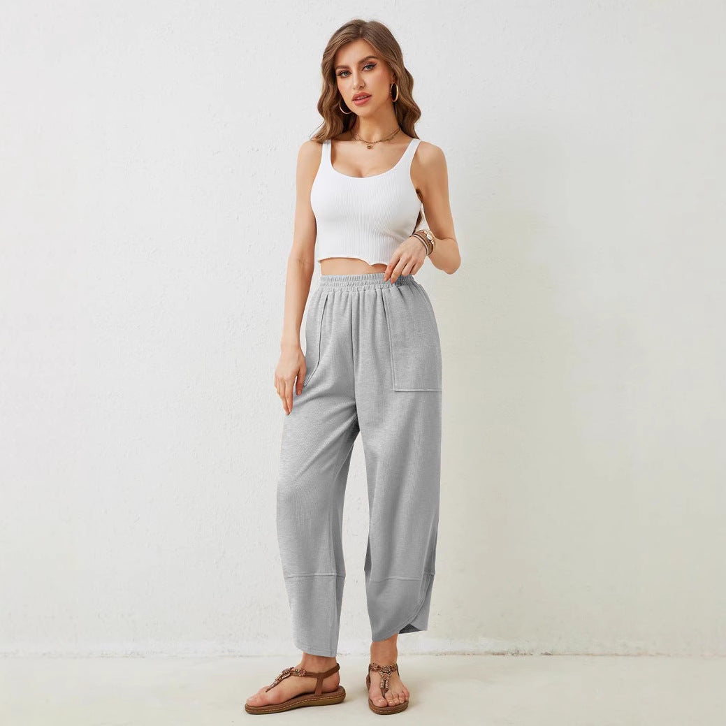Damen weit geschnittene Freizeithose mit elastischem Bund und praktischen Taschen Heidi-Mode
